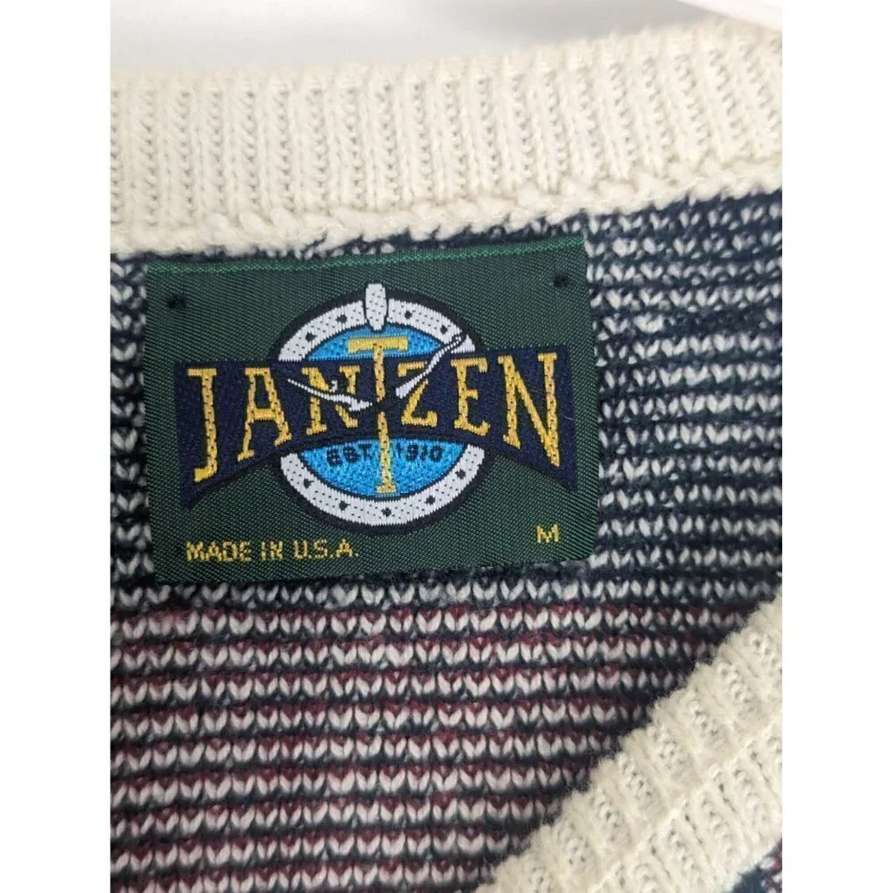 Vintage Jantzen Oversized Sweater Aztec Red Cream Green USA Made Men's Medium